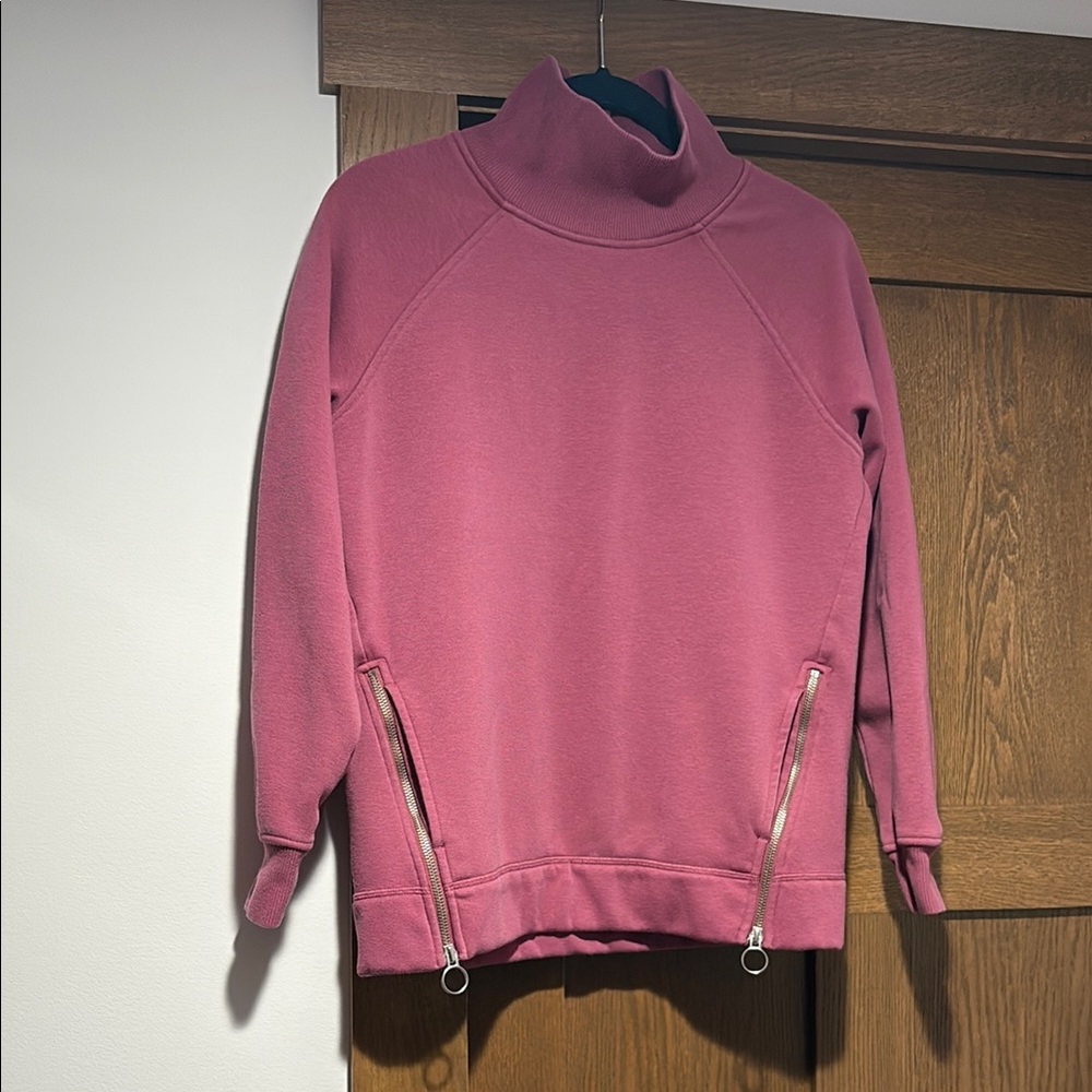 Athleta Pink Turtleneck Sweatshirt with Zipper Details